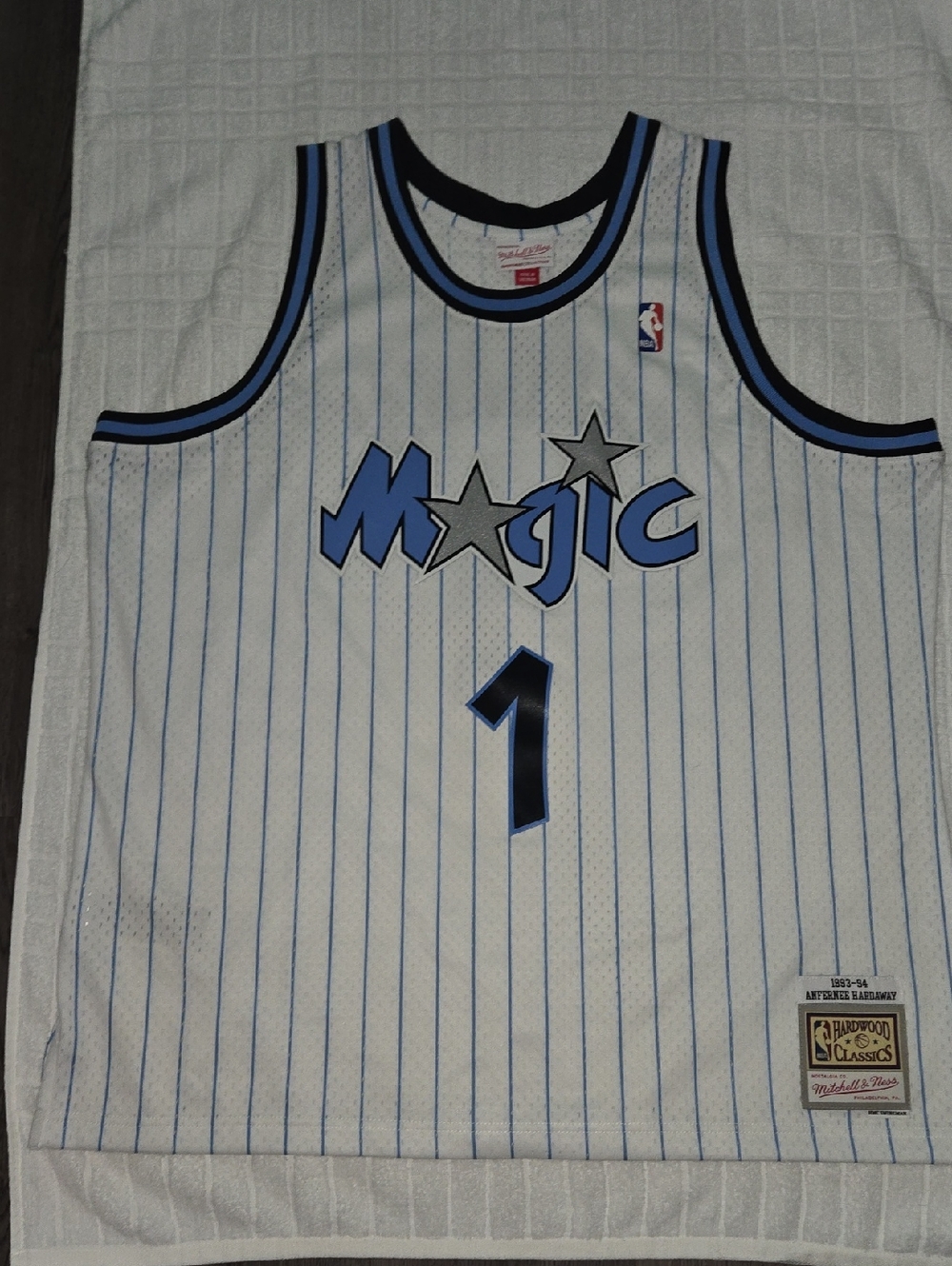 Mitchell & Ness Orlando Magic Pinstripe Jersey - White/Blue/Black